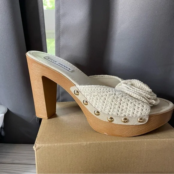 Steve Madden Cream Crochet Woven Platform Sandals size 9 - Picture 3 of 8
